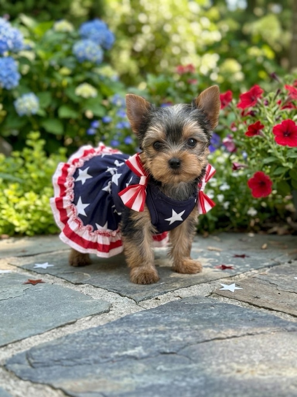 Patriotic Star Print Dog Costume Dress - Navy, Red & White